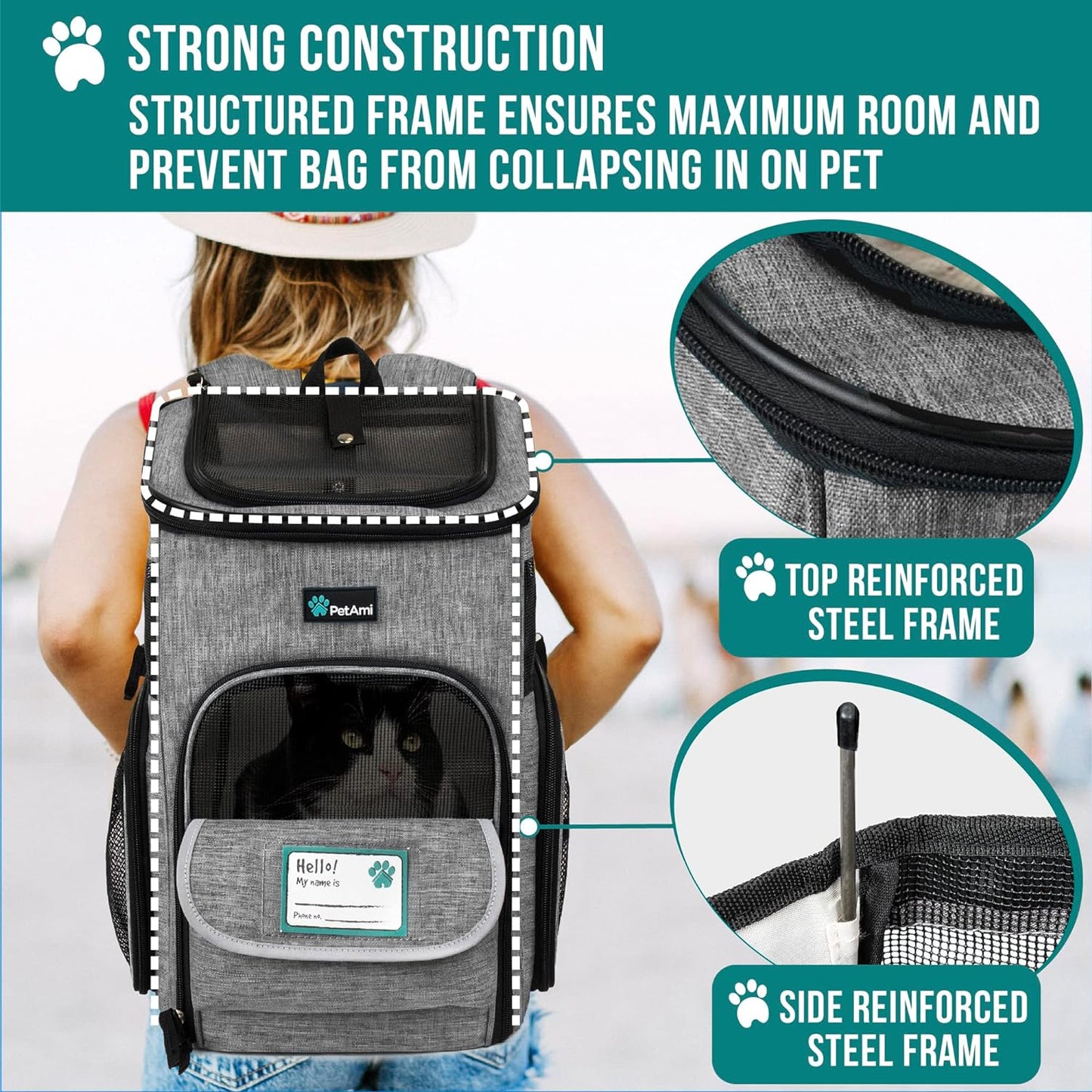 Airline Approved Dog & Cat Backpack Carrier - Ventilated Soft Sided Pet Backpack for Travel, Hiking & Camping - Fits Pets up to 18 lbs - Heather Gray