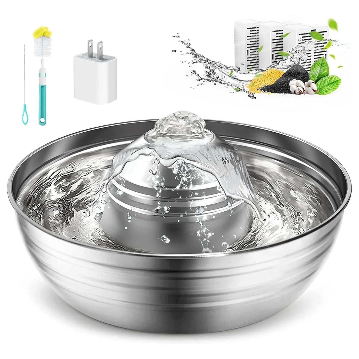 Premium 2L Stainless Steel Cat Water Fountain - Quiet Pump & 3 Filters for Fresh, Clean Water - Ideal Indoor Pet Hydration Solution