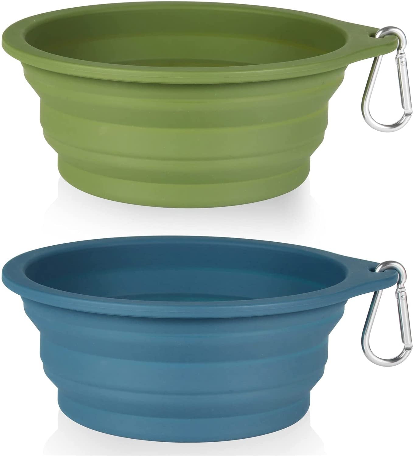 Collapsible Dog Bowl Set - 2 Pack Travel-Friendly Pet Feeding Bowls (No Plastic Rim) - 600ml Navy Blue & Dark Green for Outdoor Adventures