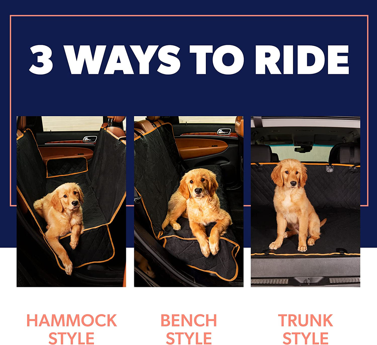 Premium Waterproof Dog Car Seat Cover - Durable Nonslip Hammock Protector for SUVs and Trucks, 53"X56", Vibrant Orange