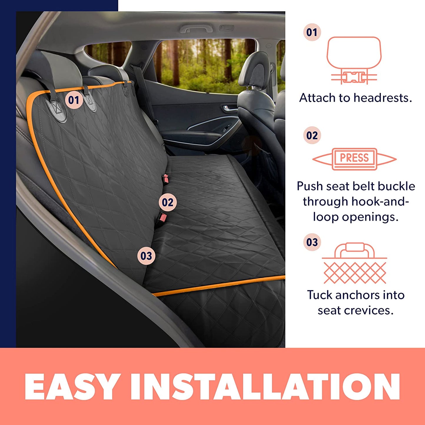 Premium Waterproof Dog Car Seat Cover - Durable Nonslip Hammock Protector for SUVs and Trucks, 53"X56", Vibrant Orange