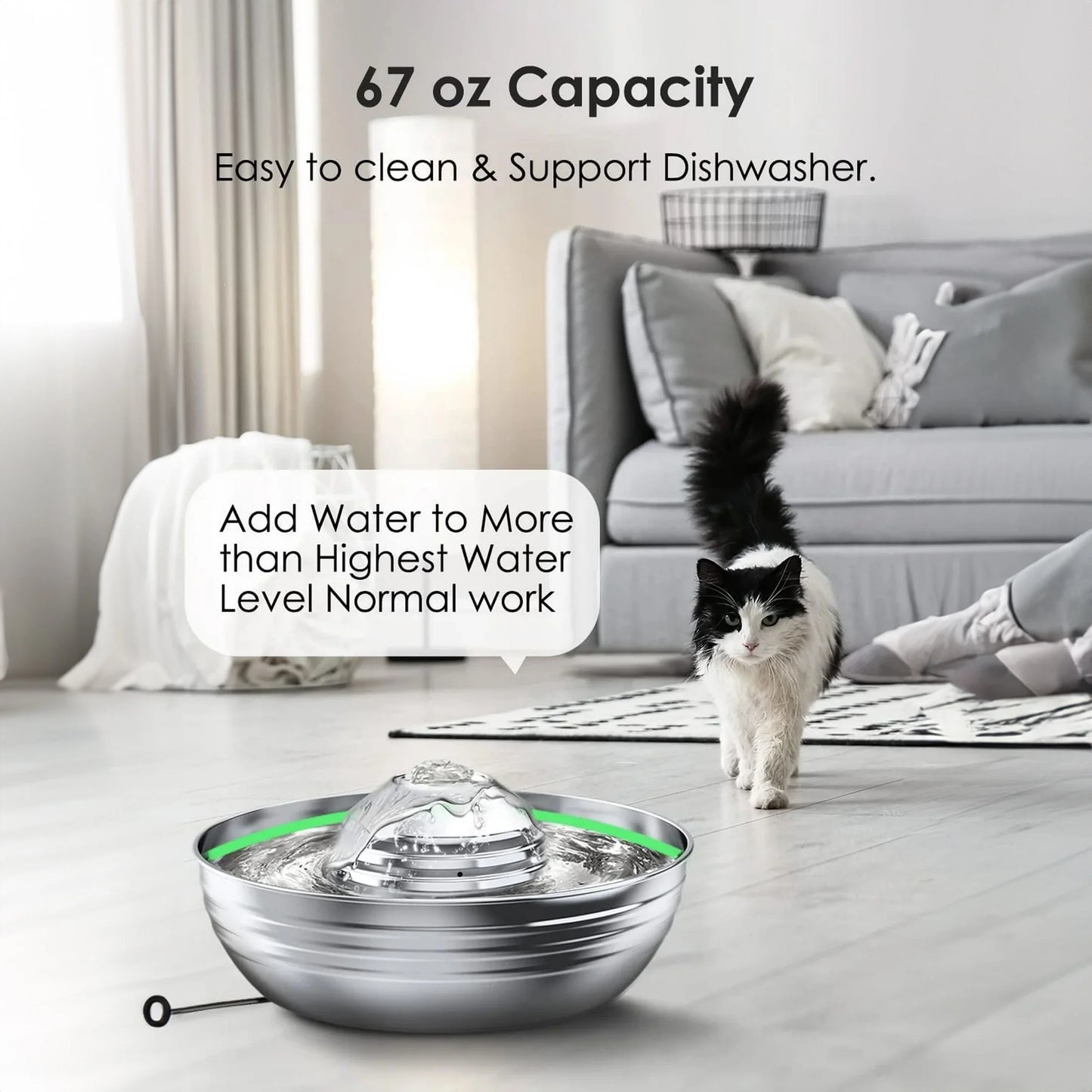 Premium 2L Stainless Steel Cat Water Fountain - Quiet Pump & 3 Filters for Fresh, Clean Water - Ideal Indoor Pet Hydration Solution