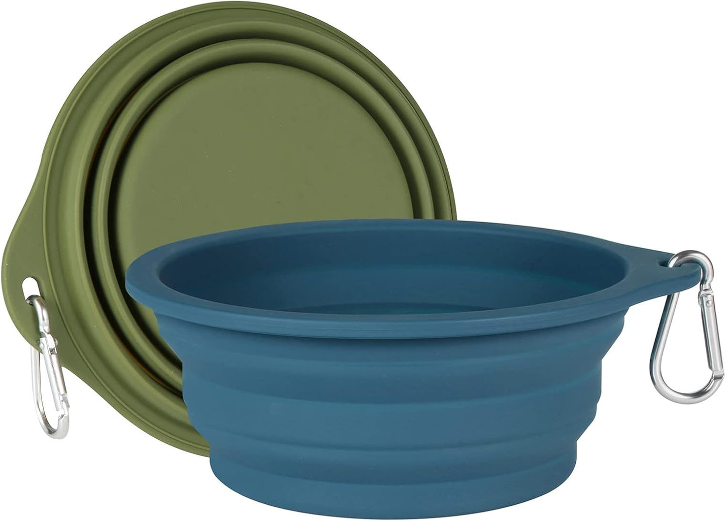 Collapsible Dog Bowl Set - 2 Pack Travel-Friendly Pet Feeding Bowls (No Plastic Rim) - 600ml Navy Blue & Dark Green for Outdoor Adventures