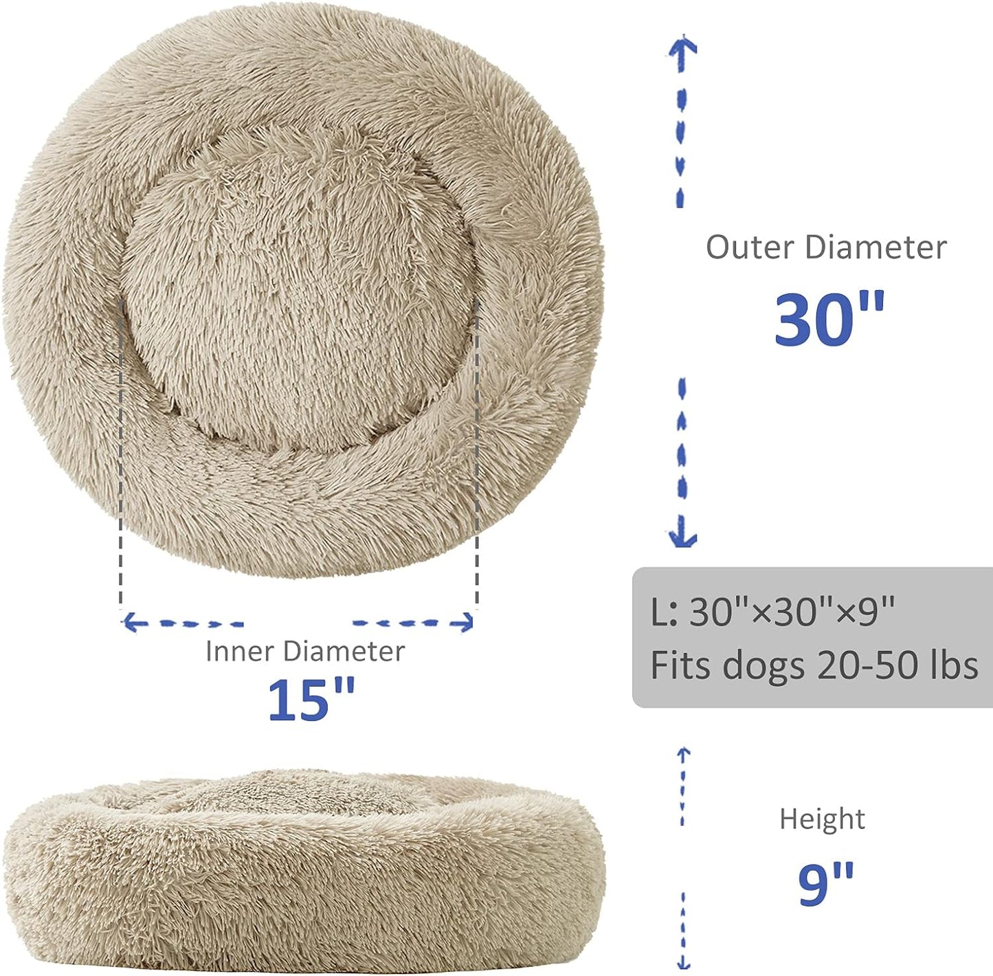 Cozy Washable Donut-Shaped Bed for Large and Medium Dogs - Ultimate Calming Cuddler