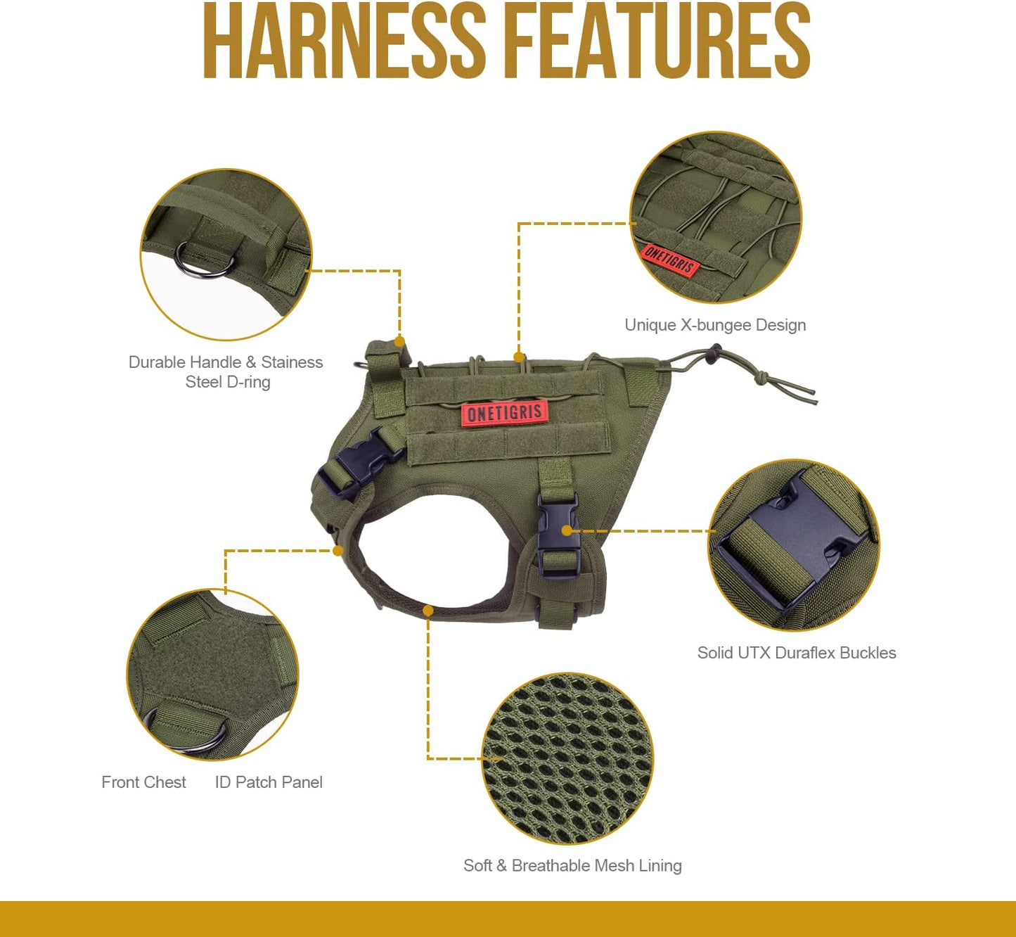 Tactical No-Pull Dog Harness - Adjustable Breathable Pet Vest with Handle for Outdoor Adventures (Ranger Green, Small)