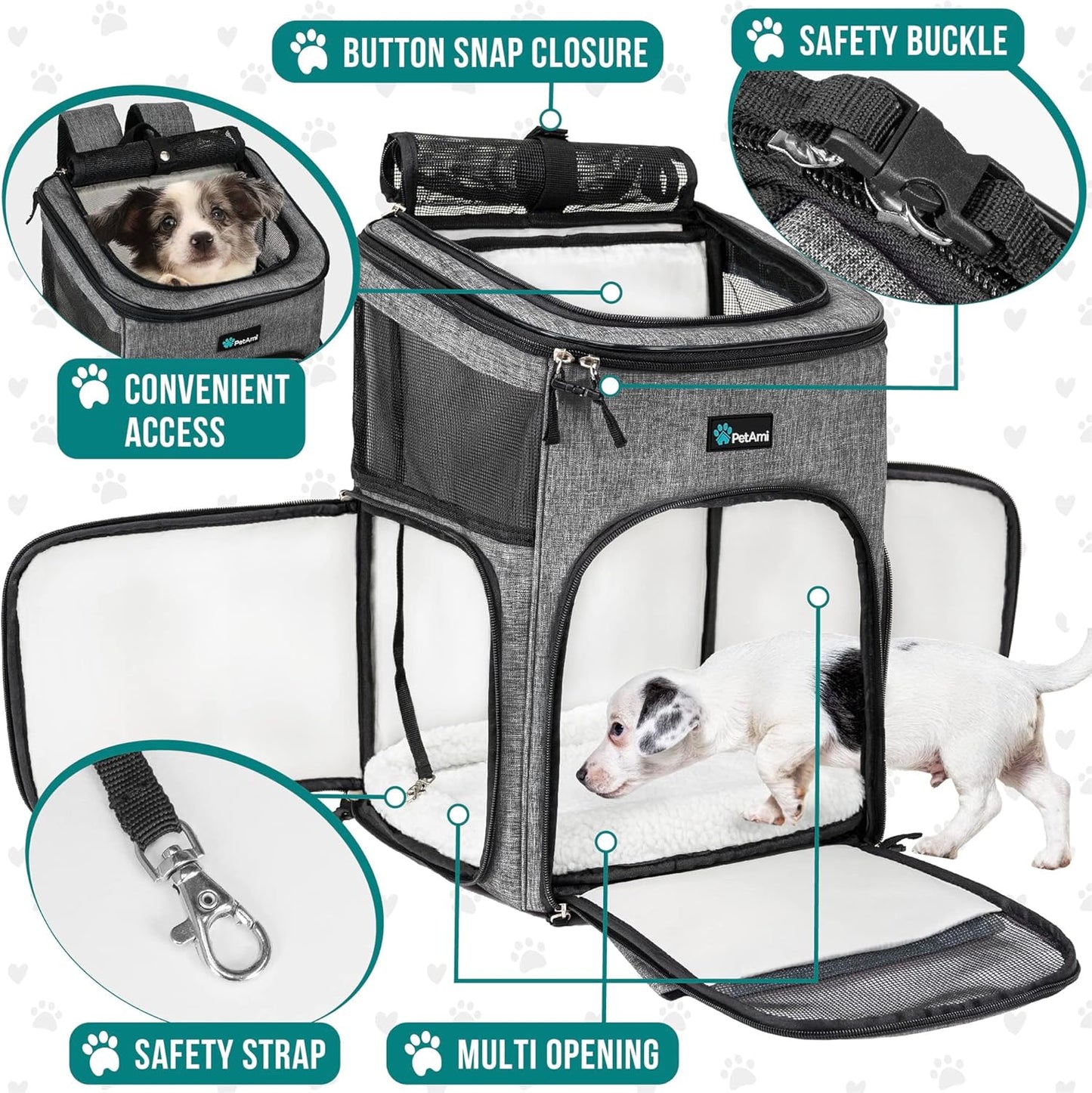 Airline Approved Dog & Cat Backpack Carrier - Ventilated Soft Sided Pet Backpack for Travel, Hiking & Camping - Fits Pets up to 18 lbs - Heather Gray