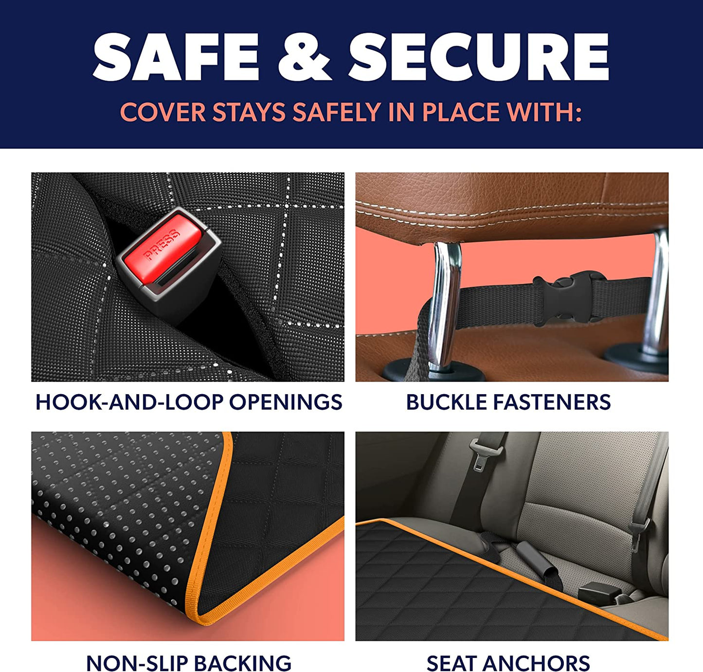 Premium Waterproof Dog Car Seat Cover - Durable Nonslip Hammock Protector for SUVs and Trucks, 53"X56", Vibrant Orange