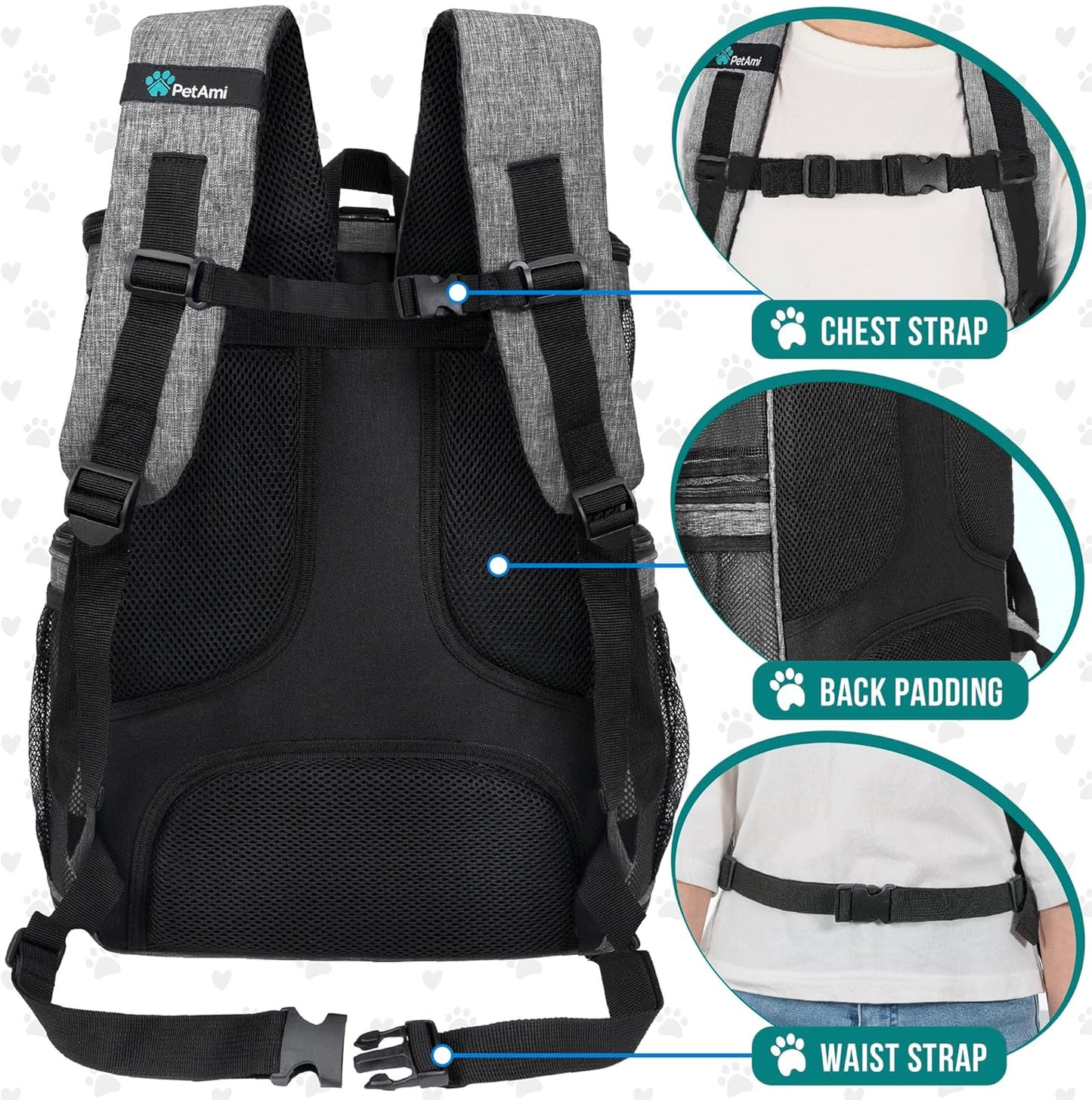 Airline Approved Dog & Cat Backpack Carrier - Ventilated Soft Sided Pet Backpack for Travel, Hiking & Camping - Fits Pets up to 18 lbs - Heather Gray