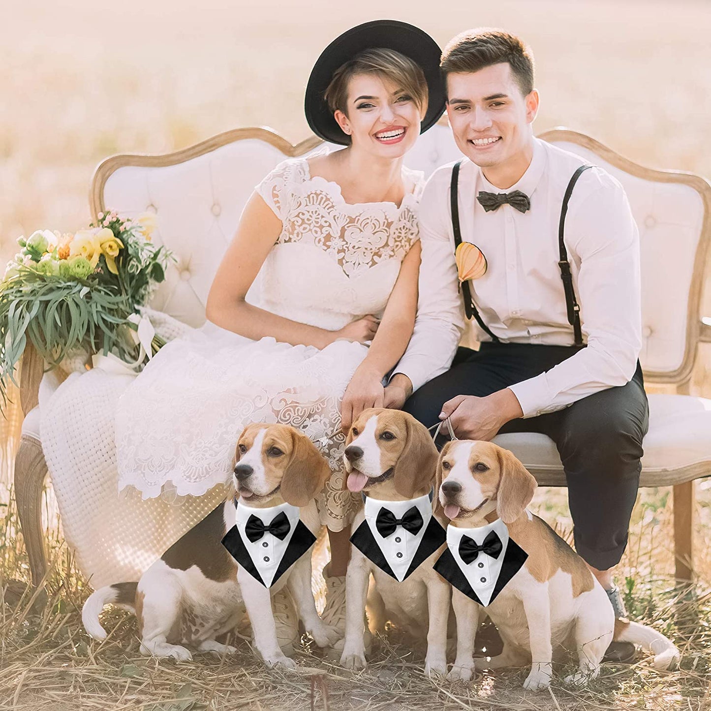 Stylish Formal Dog Tuxedo Bandana Collar with Bow Tie - Adjustable for Large Dogs