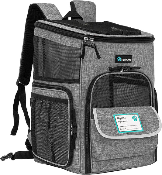 Airline Approved Dog & Cat Backpack Carrier - Ventilated Soft Sided Pet Backpack for Travel, Hiking & Camping - Fits Pets up to 18 lbs - Heather Gray