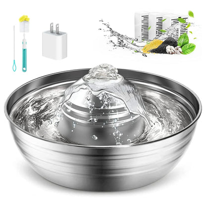 Premium 2L Stainless Steel Cat Water Fountain - Quiet Pump & 3 Filters for Fresh, Clean Water - Ideal Indoor Pet Hydration Solution