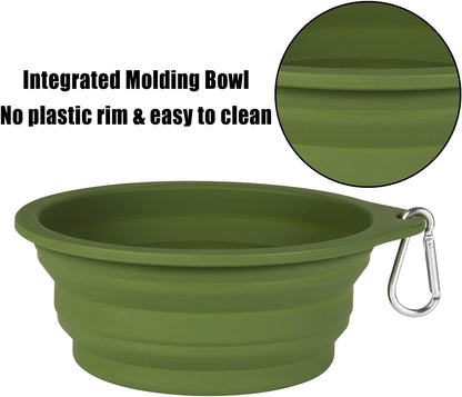 Collapsible Dog Bowl Set - 2 Pack Travel-Friendly Pet Feeding Bowls (No Plastic Rim) - 600ml Navy Blue & Dark Green for Outdoor Adventures