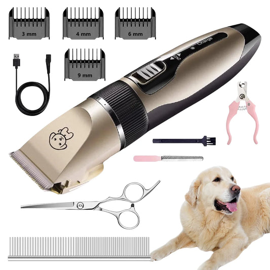 Ultimate Rechargeable Cordless Pet Grooming Kit - Low Noise Dog Clippers with Scissor Comb for Stress-Free Grooming of Dogs and Cats