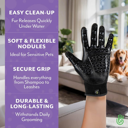 Award-Winning Pet Grooming Gloves - #1 Ranked Shedding & Bathing Brush for Cats, Dogs, and Horses (Large, Grey)